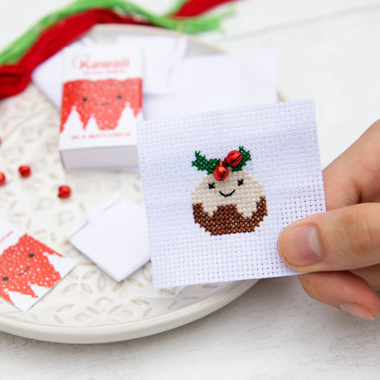 Kawaii Style Christmas Pudding Cross Stitch Kit in a Matchbox Gift