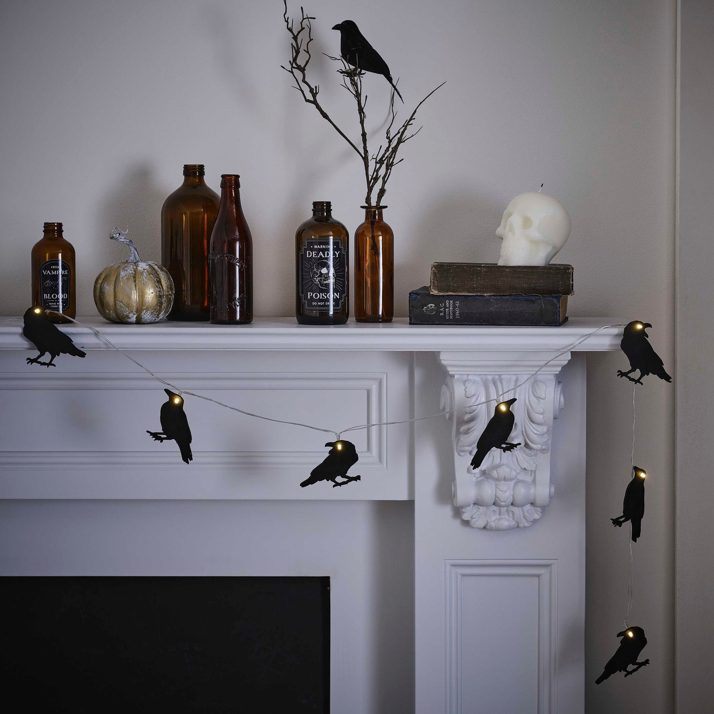 Ginger Ray Black Crow Halloween Bunting with Lights