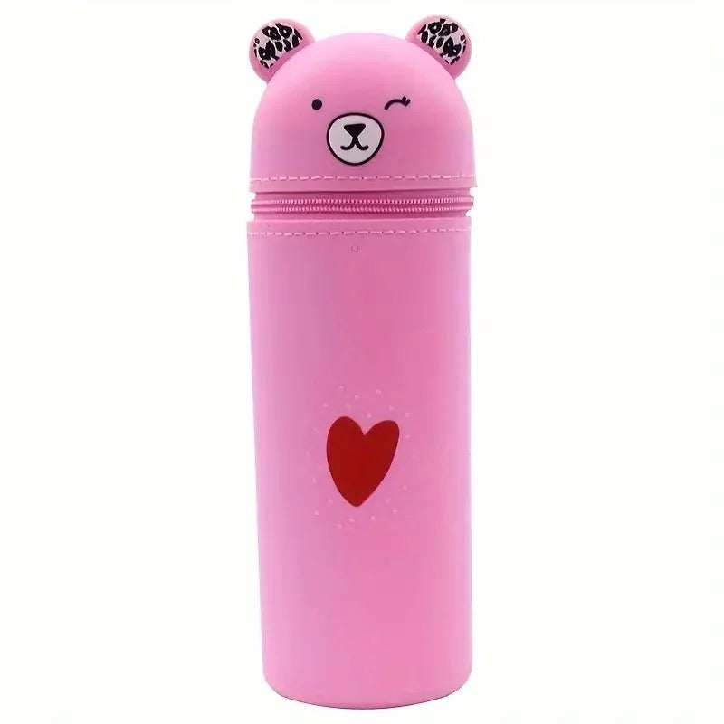 Pink Silicone Bear Pencil Case