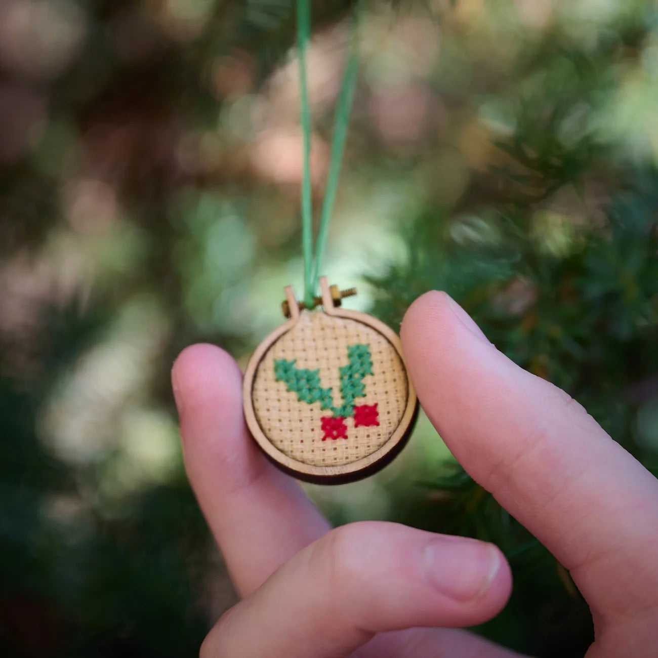 Make your Own Christmas Bauble - Holly Jolly Cross Stitch Kit in a Matchbox Gift