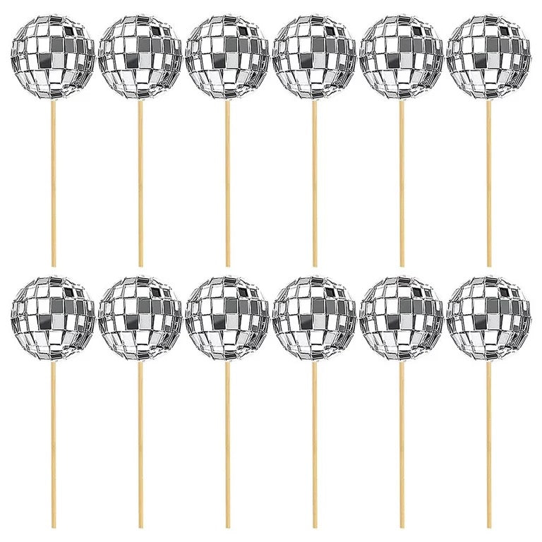 Silver Disco Ball Cake Toppers - Set of 10