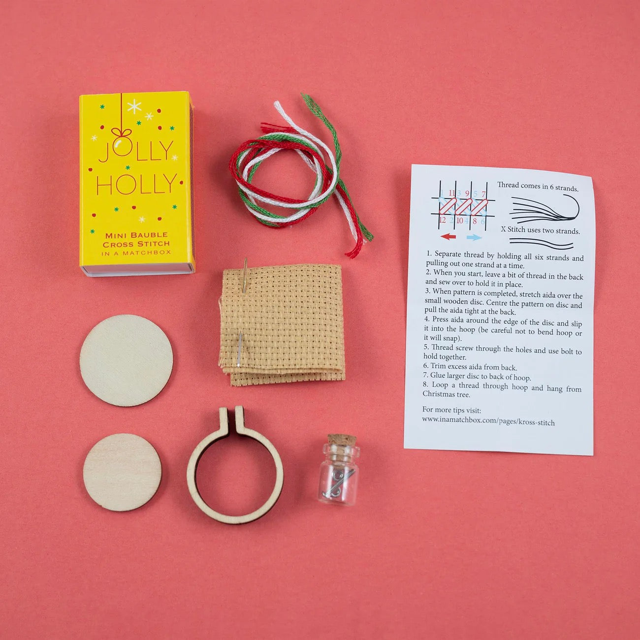 Make your Own Christmas Bauble - Holly Jolly Cross Stitch Kit in a Matchbox Gift