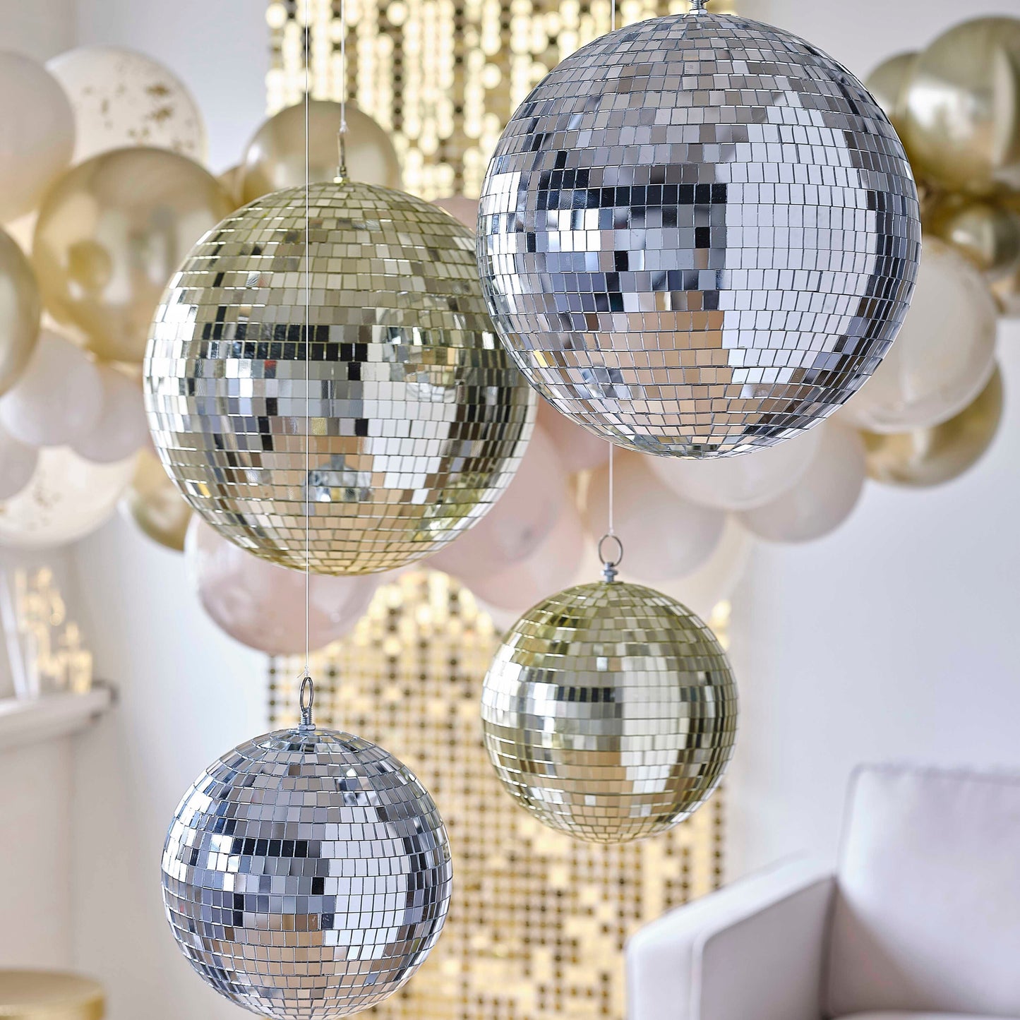 Silver Disco Ball Hanging Decoration - 20cm