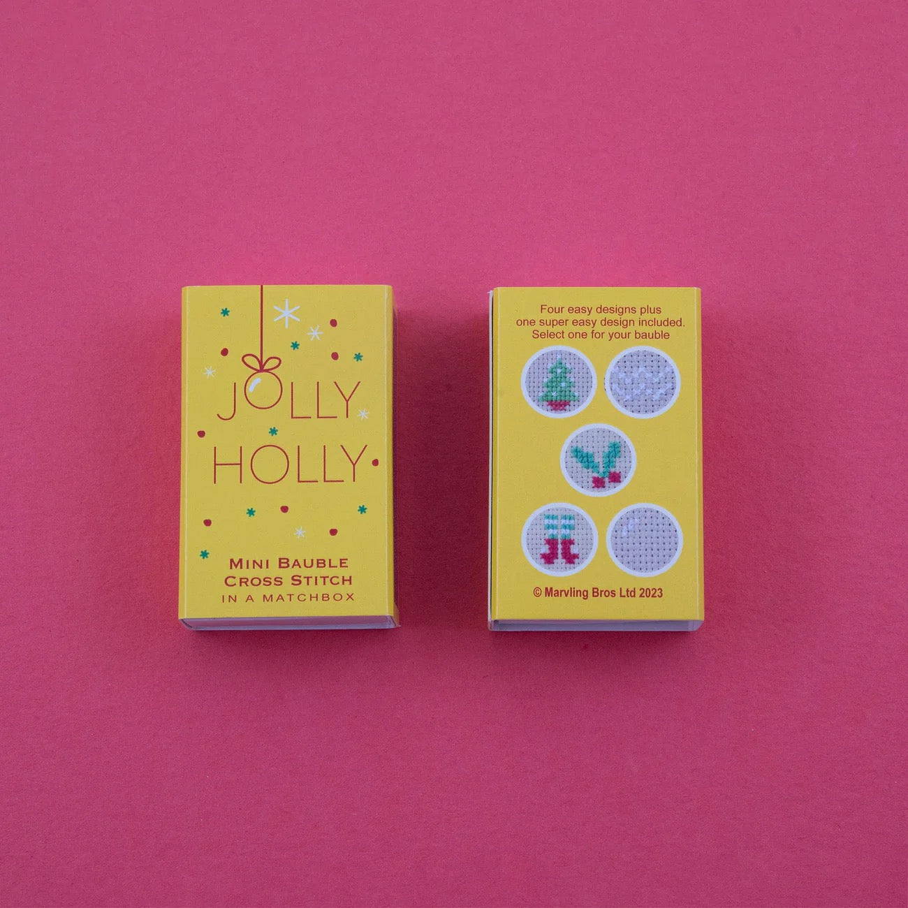 Make your Own Christmas Bauble - Holly Jolly Cross Stitch Kit in a Matchbox Gift