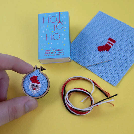 Make your Own Christmas Bauble - Ho Ho Ho Cross Stitch Kit in a Matchbox Gift