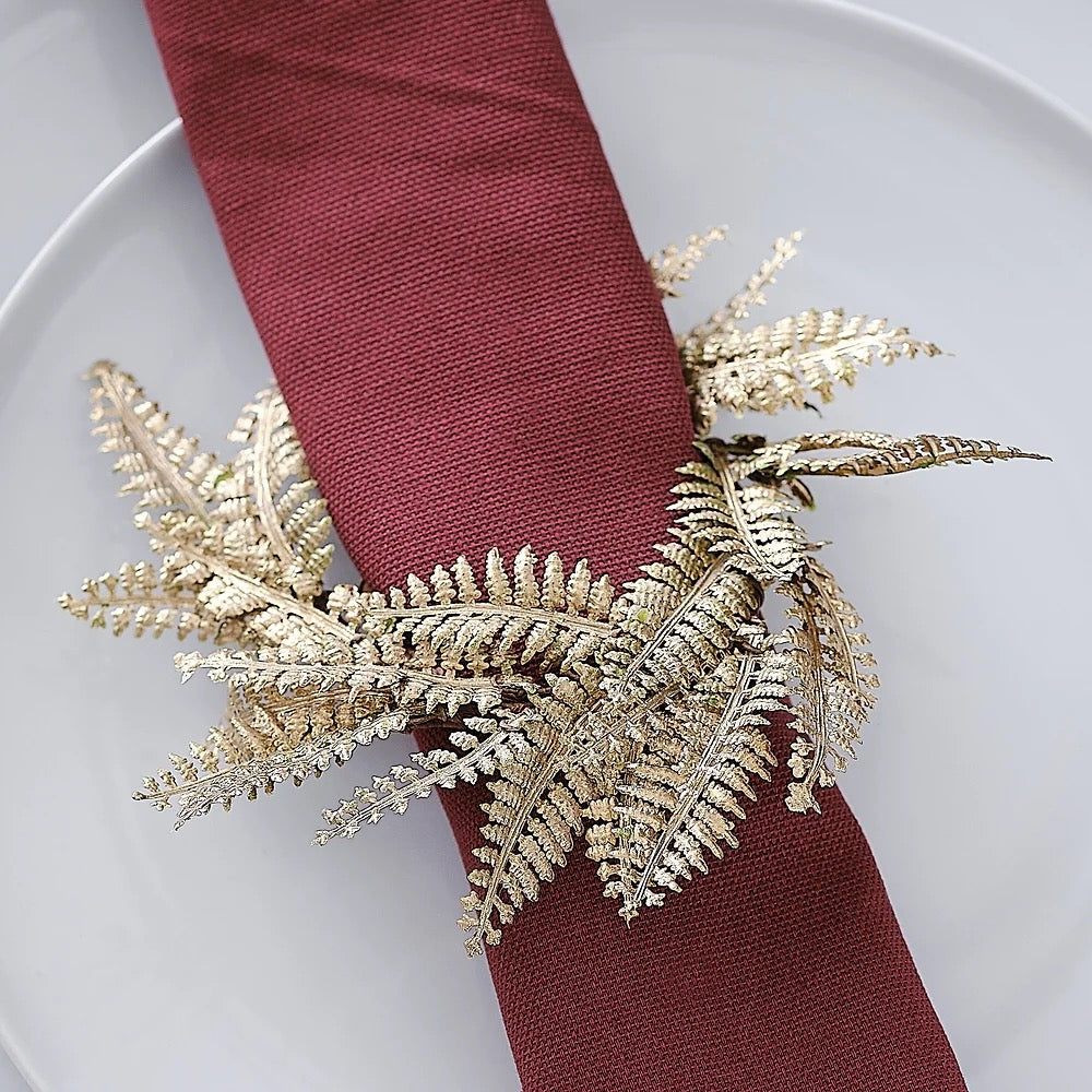 Gold Fern Wreath Table Napkin Rings