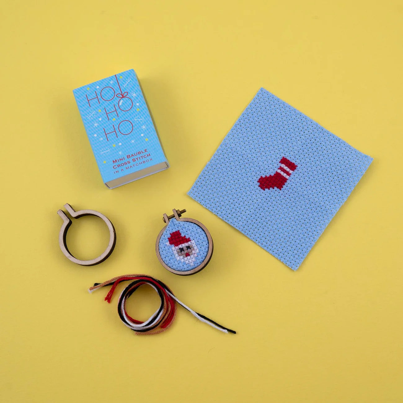 Make your Own Christmas Bauble - Ho Ho Ho Cross Stitch Kit in a Matchbox Gift