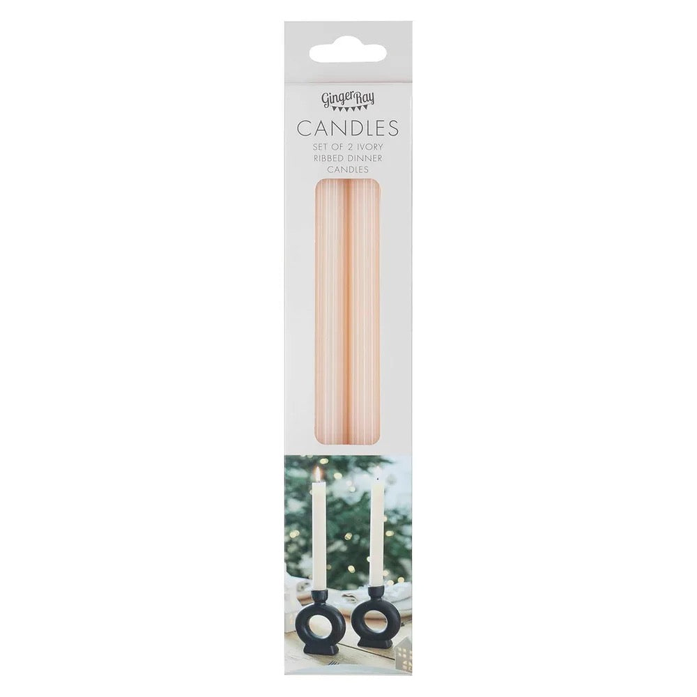 Christmas Ribbed Ivory Dinner Candles