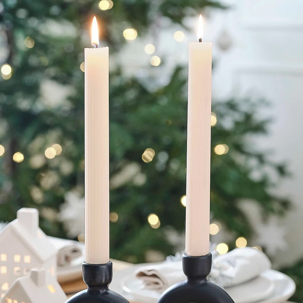 Christmas Ribbed Ivory Dinner Candles