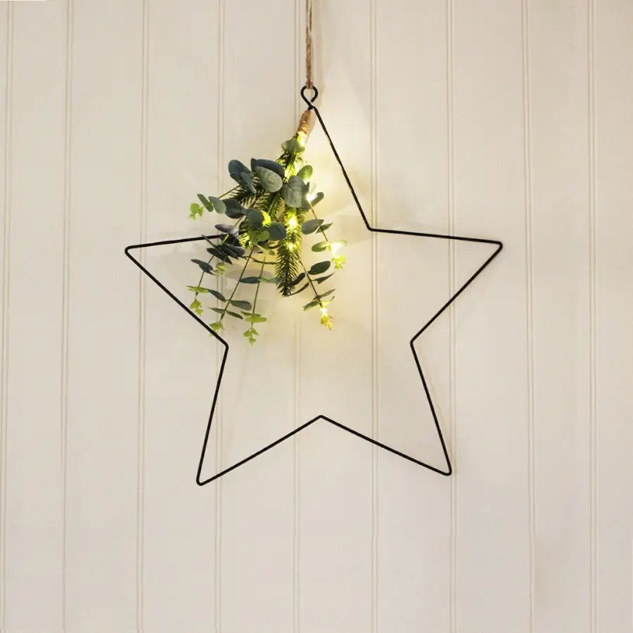 Hanging LED Star with Eucalyptus, 30cm