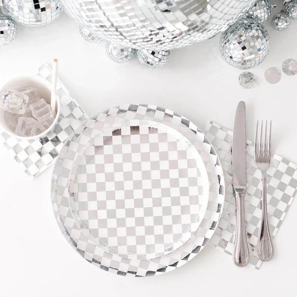 Silver Check It! Checkerboard Dessert Plates