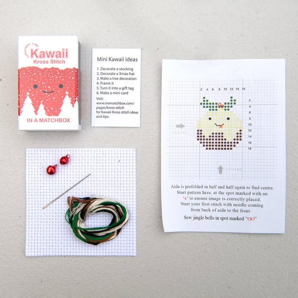 Kawaii Style Christmas Pudding Cross Stitch Kit in a Matchbox Gift