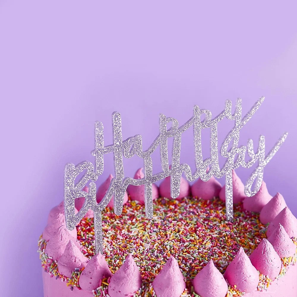 Silver Acrylic Glitter Cake Topper