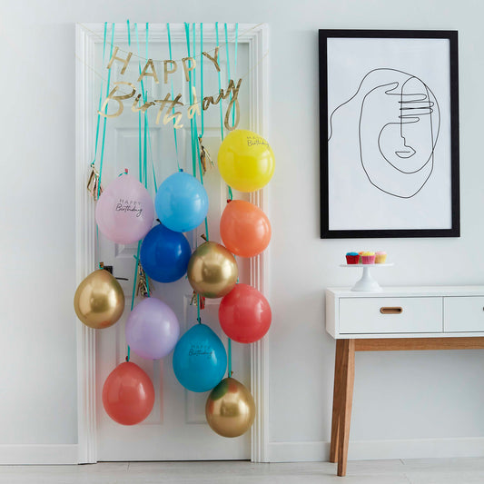 Rainbow and Gold Happy Birthday Balloon Door Kit