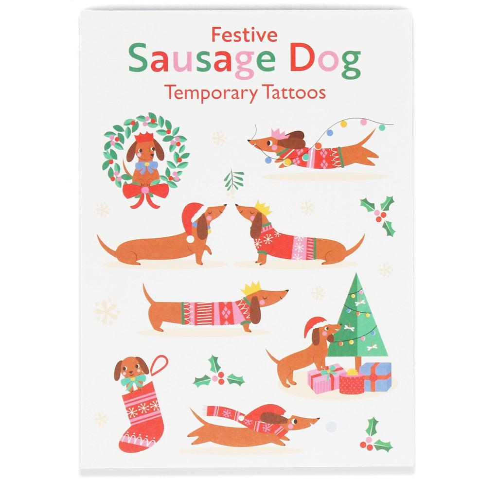 Festive Sausage Dog Temporary Tattoos