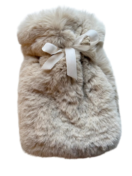 Mini Ivory Faux Fur Hot Water Bottle