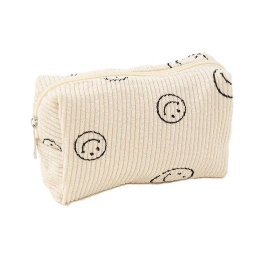 Smiley Face Corduroy Cosmetic Bag