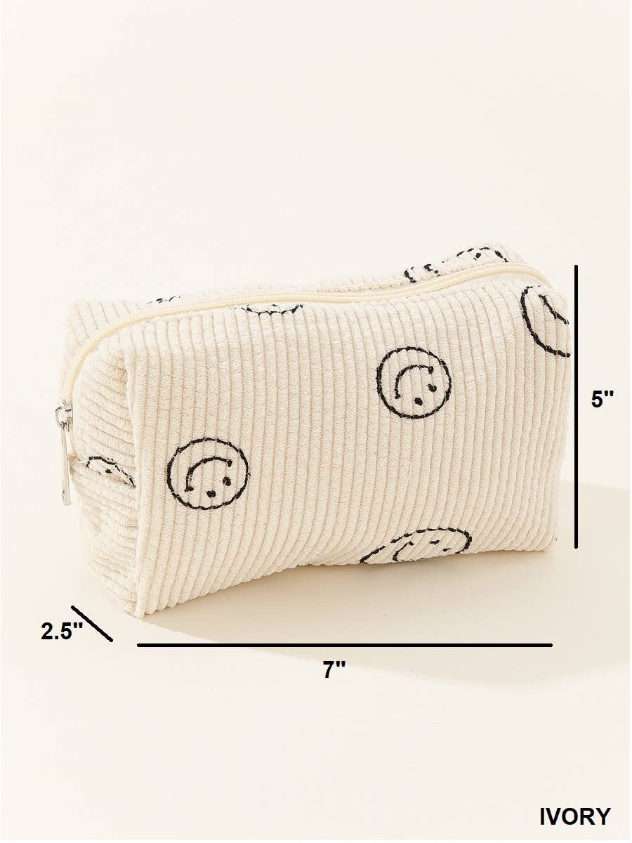 Smiley Face Corduroy Cosmetic Bag