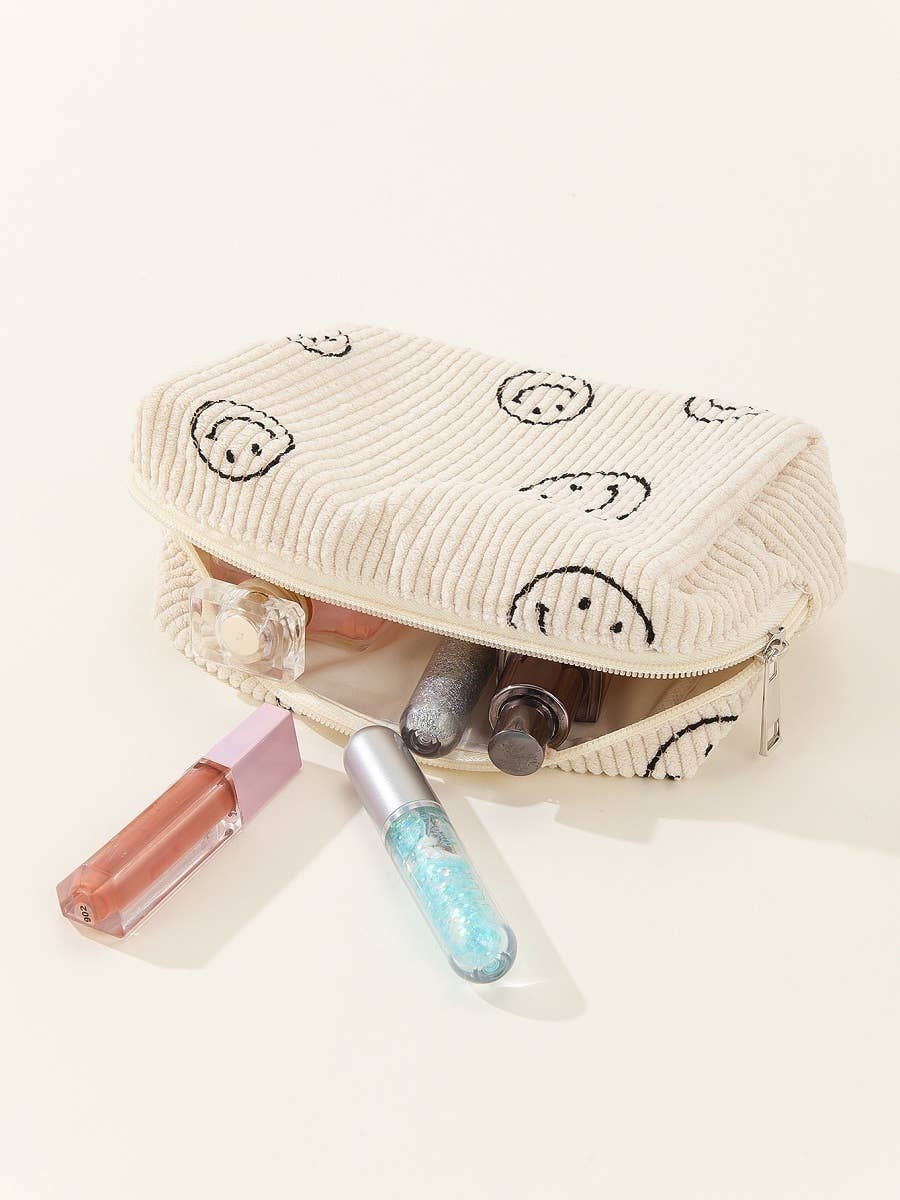 Smiley Face Corduroy Cosmetic Bag