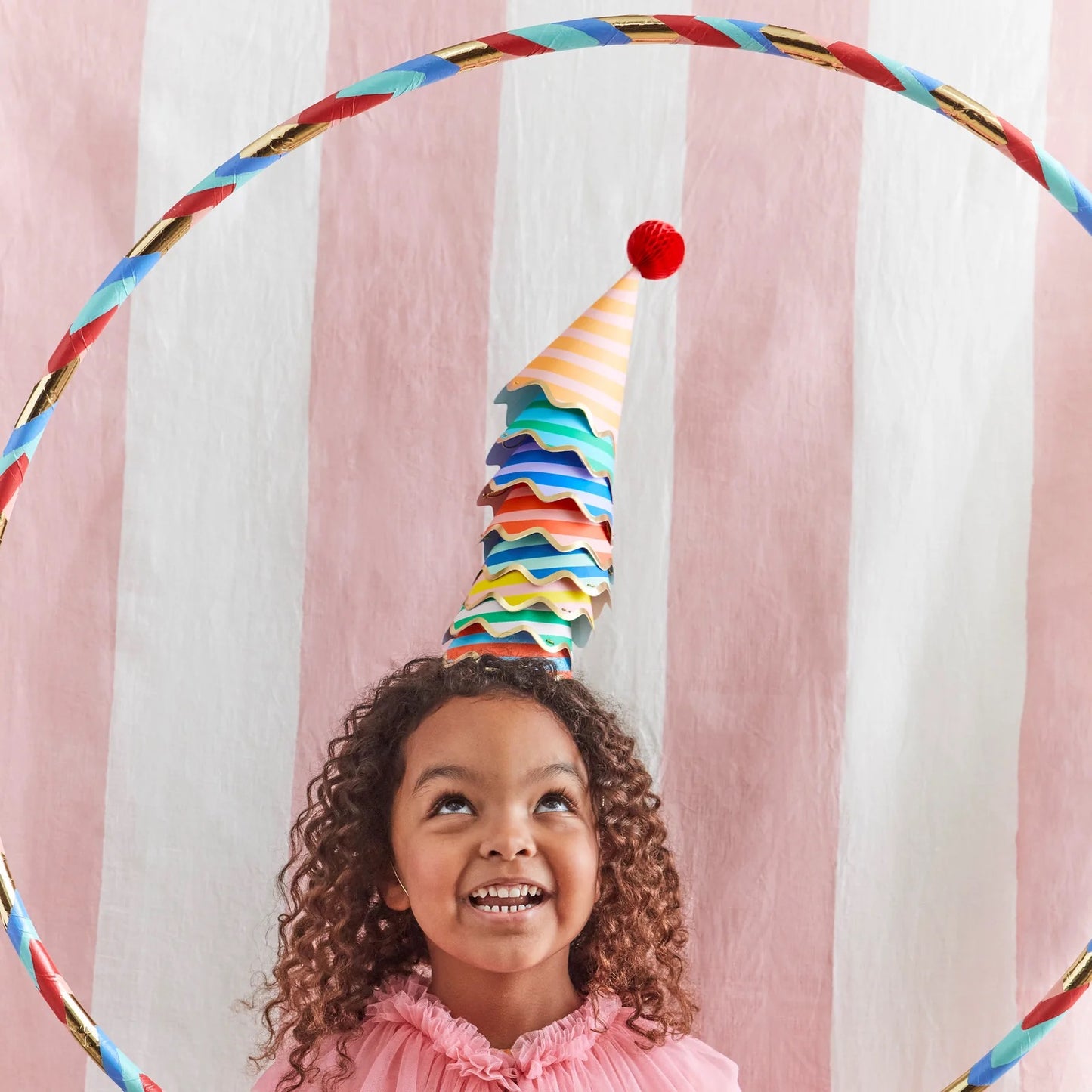 Meri Meri Little Stripe Party Hats with Pom Poms on top