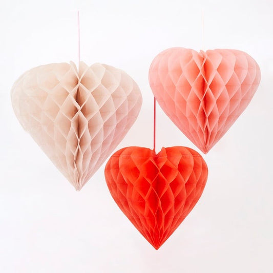 Meri Meri Honeycomb Heart Decorations - Set of 6