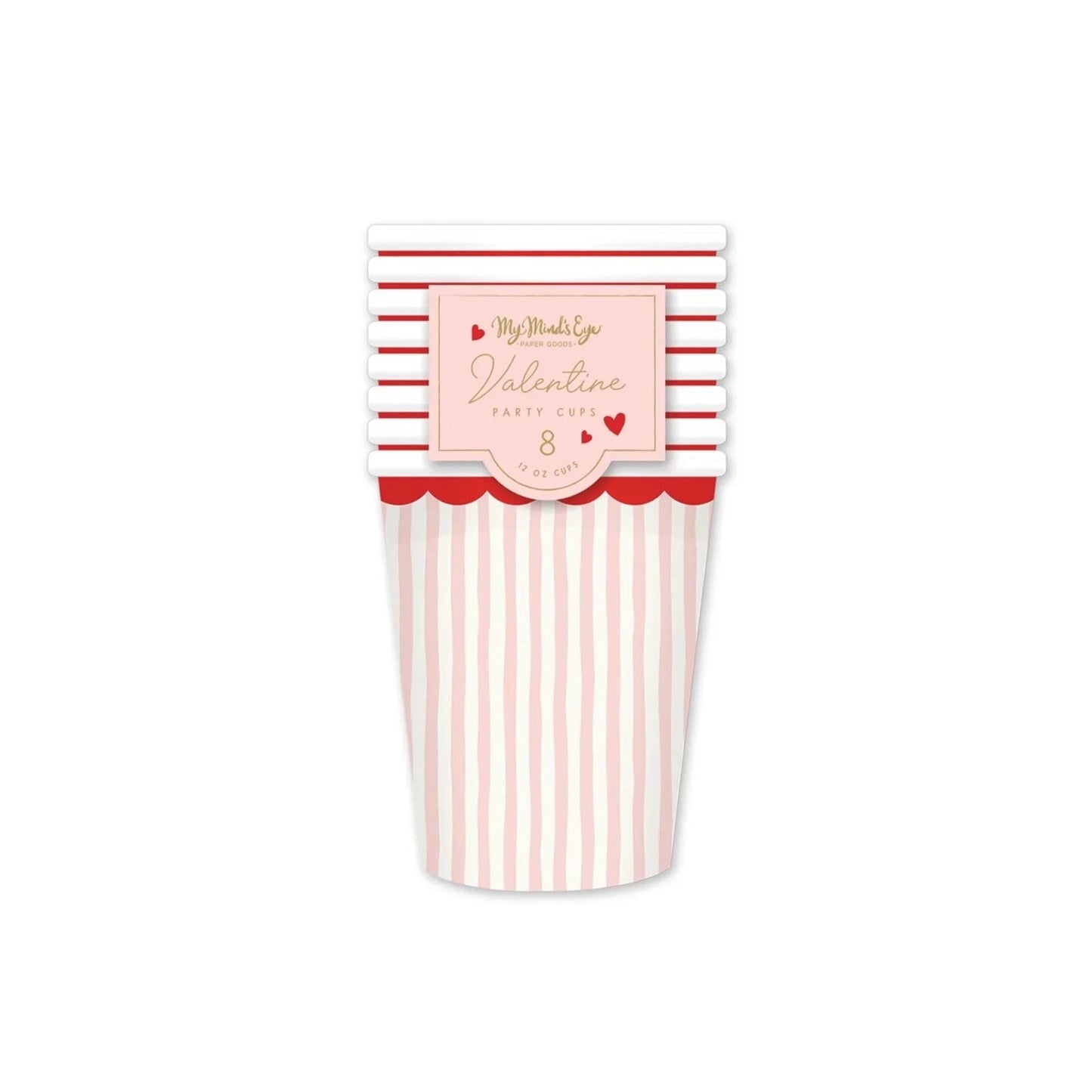 Red & Pink Striped Paper Cups 8ct | Valentine's Day Decor | Galentine's Day Party | Be My Valentine Tableware | Valentine Classroom