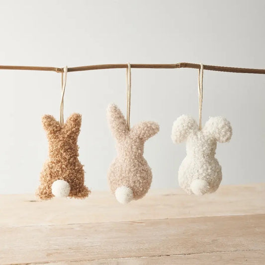 Set of 3 Sherpa Bunny Hanging Decorations